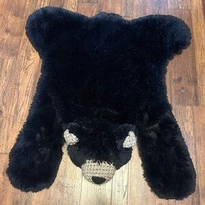 Cozy Black Bear Faux Fur Rug